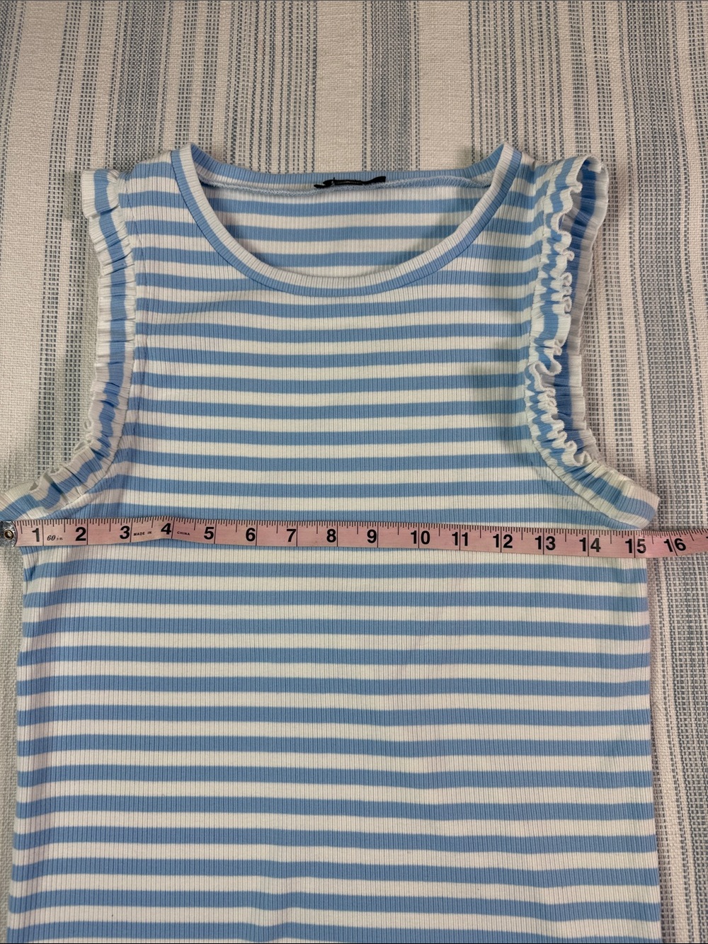J.Crew Blue & White Striped Ribbed Ruffle Tank Top Size Small - Picture 5 of 8